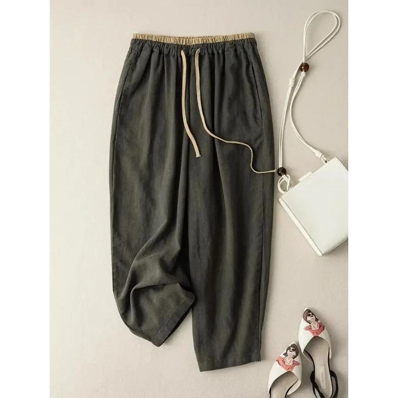 

Retro Commuting Pants Korean Version Minimalist Linen Wide Leg Casual Pant Women s Loose Hanging Straight Leg XL зелений