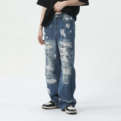 Herrenbekleidung Neues Produkt Hip-Hop-Stil Schwerindustrie Distressed Design Feeling Straight Leg Jeans Trend
