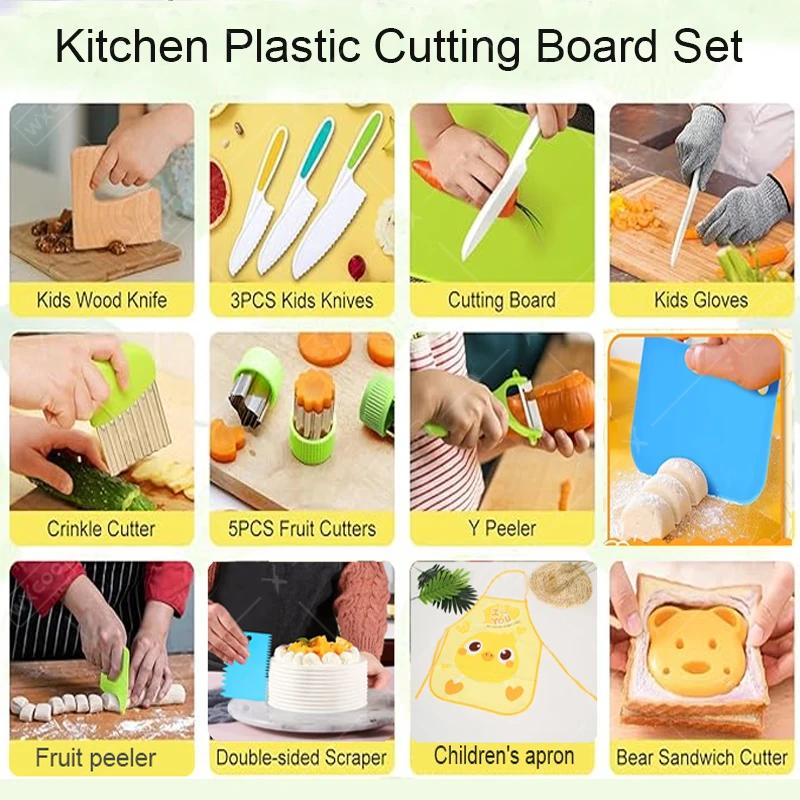 9PCS Kids Cooking Cutter Knife Set Plastic Fruit Knives DIY Toddlers Kid Safe Peeler Knife Cutting Boards Kitchen Accessories
