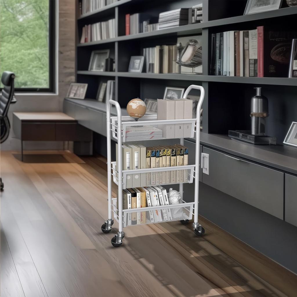 Metal Frame Kitchen Cart with Metal Mesh, Rust-Resistant, Small Item Storage, 3 Shelves, 26.5cm Wide x 45.5cm Deep x 63.5cm High [Parallel Import]