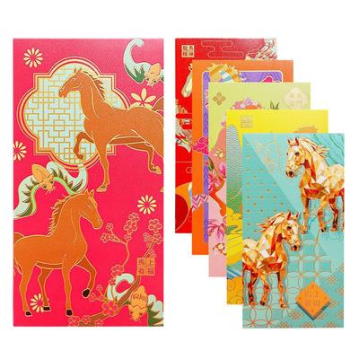6pcs 2026 Year Of The Horse Spring Festival Red Envelope Horse Pattern Pocket Paper-cutting Patterns Lunar New Year Red Envelope