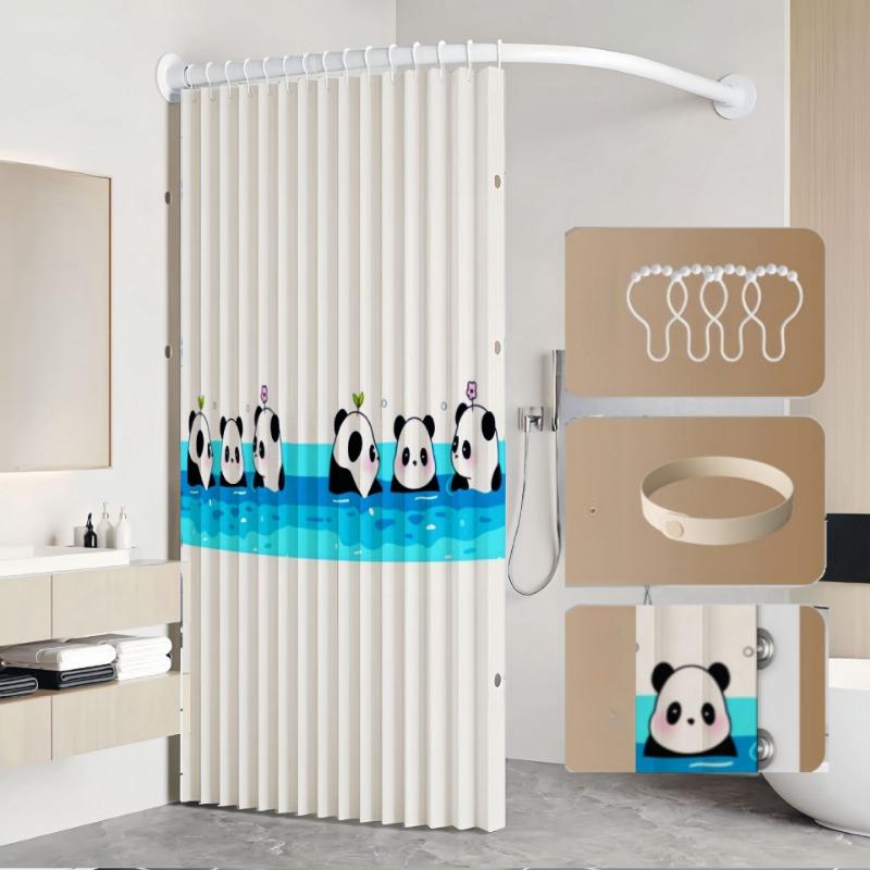 Curved Shower Curtain Folding Invisible Set Perforation-free Bathroom L-shaped Waterproof Curtain Shower Partition Curtain