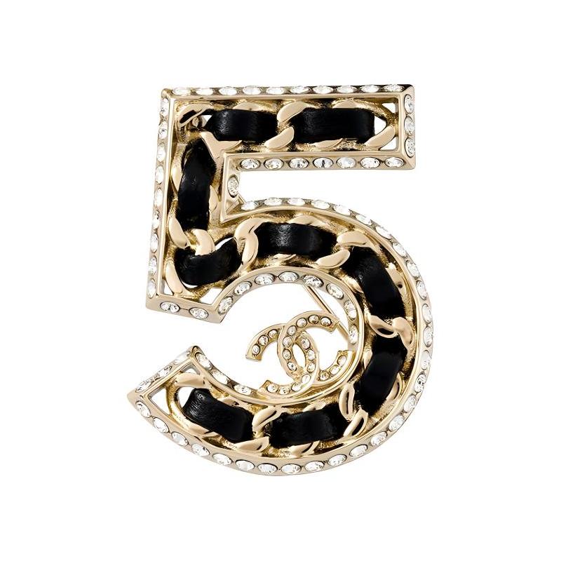 

CHANEL [23 spring and summer new products] letter 5 embedded logo rhinestone brooch women s style чорний