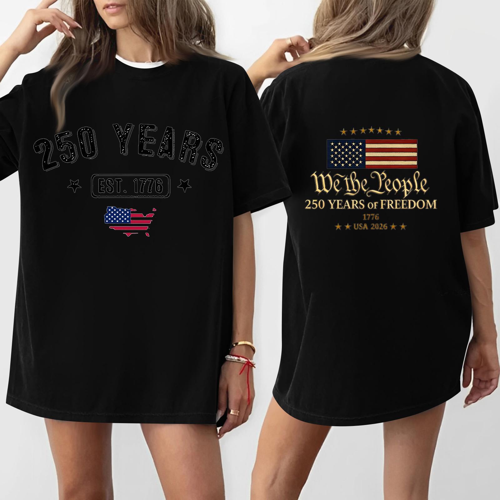 

Women s Casual Independence Day 250 Anniversary Printed T-shirt Round Neck Pullover Short Sleeve Top L чёрный