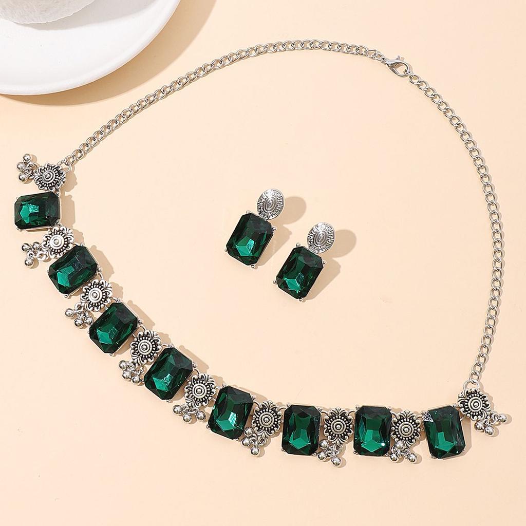 Women Artificial Crystal Jewelry Sets Beads Tassel Necklace Earrings