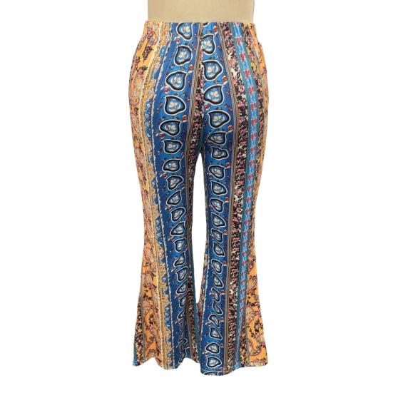 Floral Print Long Flared Pants Retro High Elastic Sexy Casual Trousers Streetwear