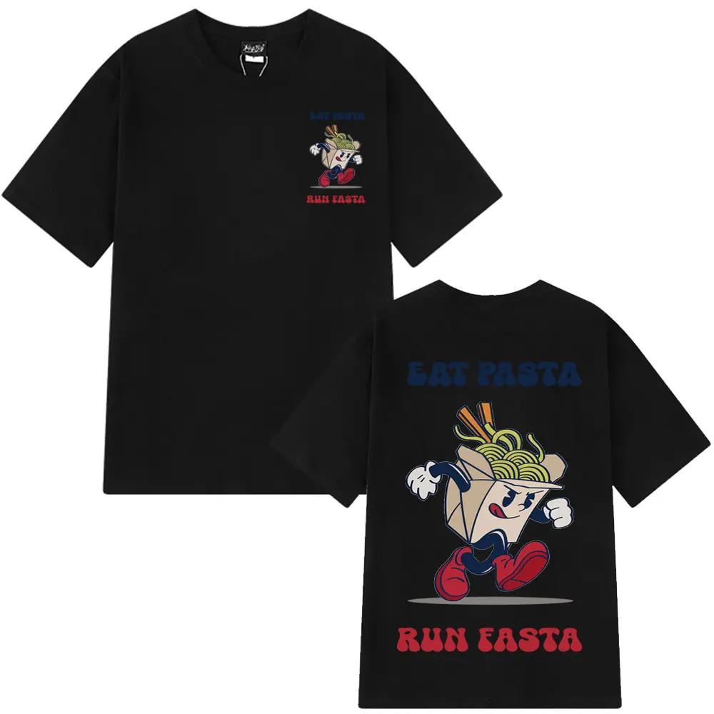 Hot Sale 2025 Eat Pasta Run Fasta Fashion Design Print Tshirt Summer Short-sleeved Loose Simple T-shirt Man Woman  T-shirt