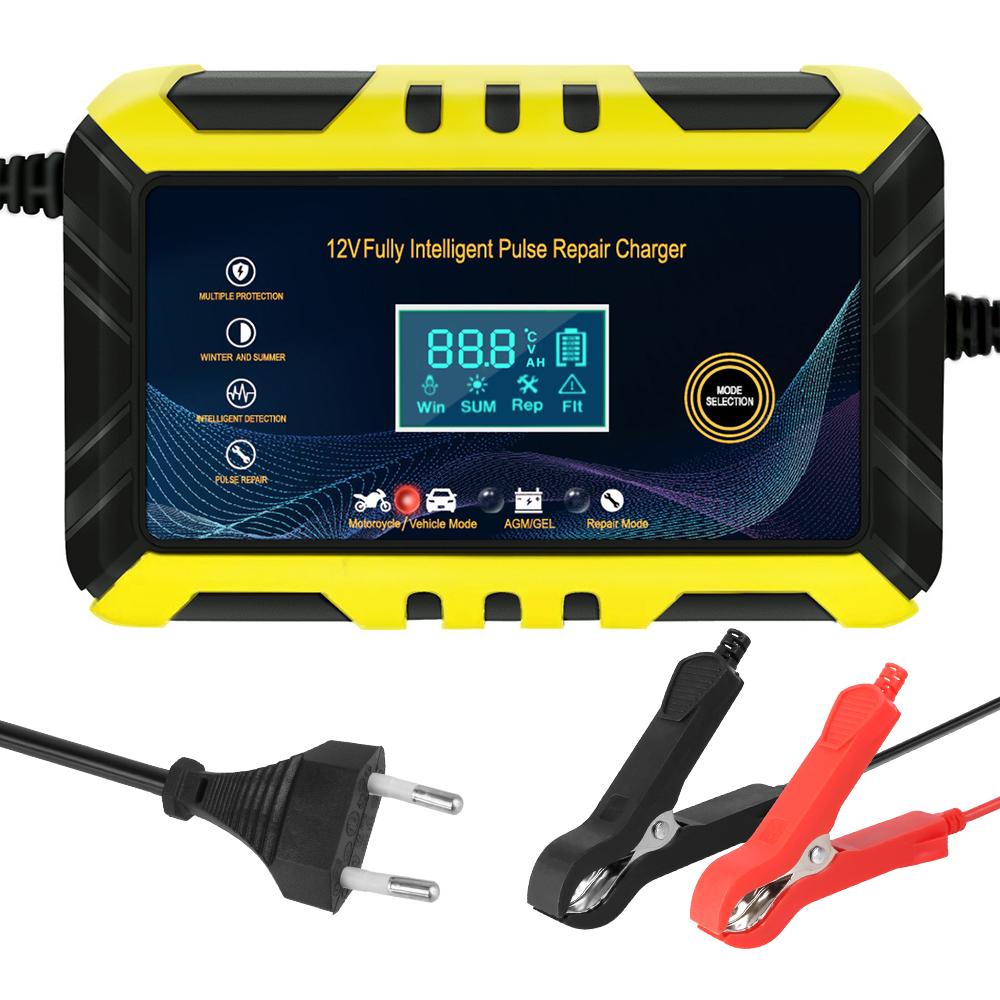 

Для свинцово-кислотных аккумуляторов 90 Вт, интеллектуальное обнаружение, автомобильные зарядные устройства, 12 В, 6 А, импульсный ремонт, цветной цифровой дисплей, вход 100 В/240 В EU Plug