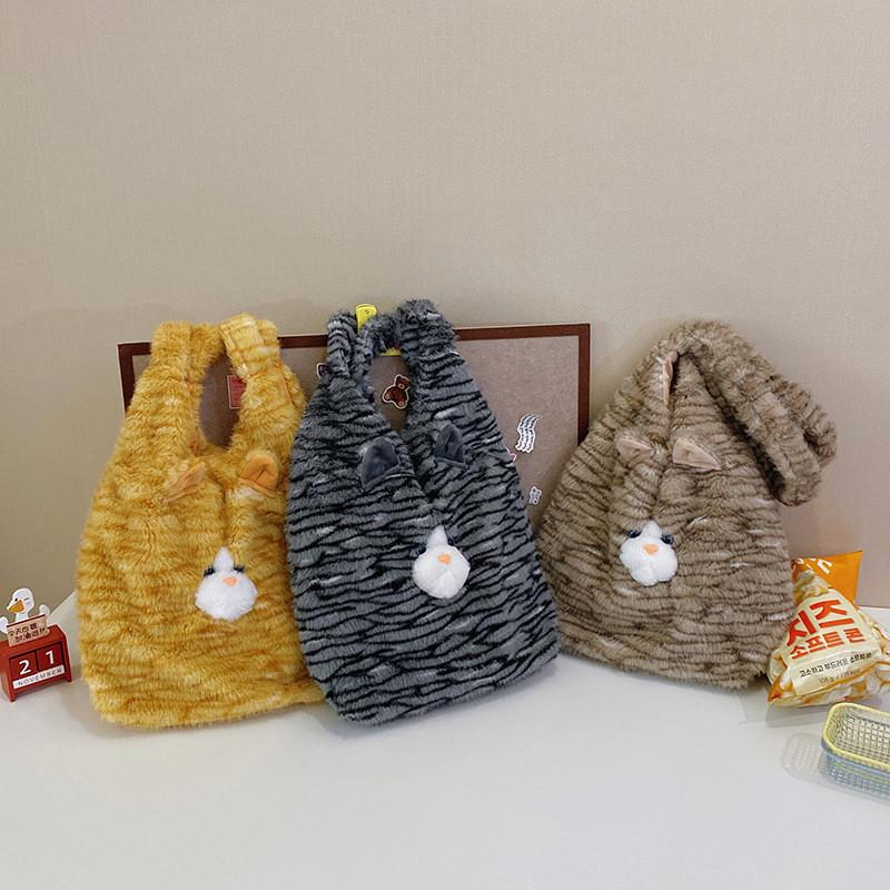 Cute Cat Plush Backpack With Tail Design Tote Bag Suitable For Commuting Daily