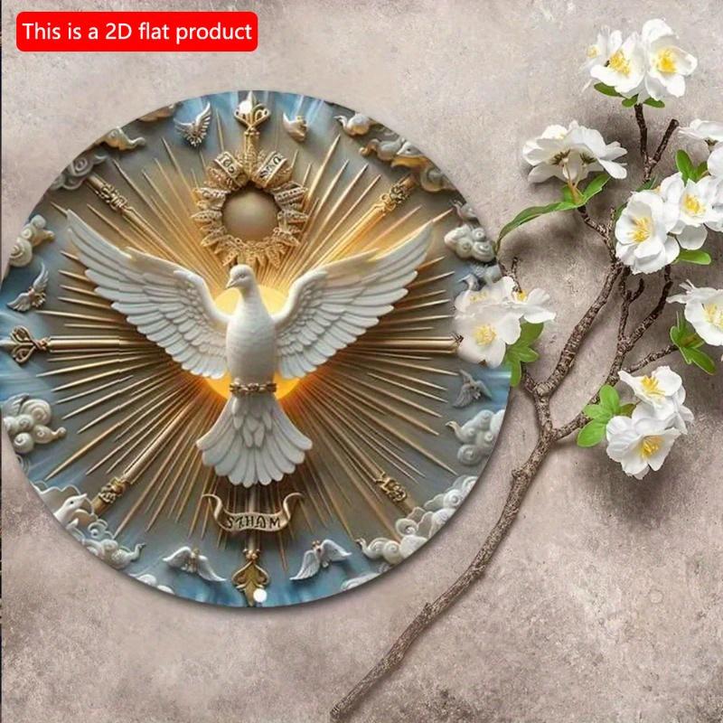 2D Flat 1pc 20*20m Christ The Spirit Dove Wall Art Wood Relief, Welcome Door Rustic Wooden Sign Peace Doves Front Door Sign Farmhouse Wall Sign