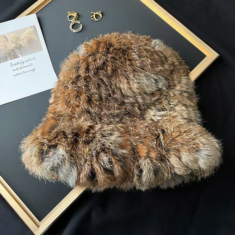 Cartoon Style Wool Beanie With Plush Fur Material And Adjustable Fit For Casual Wear