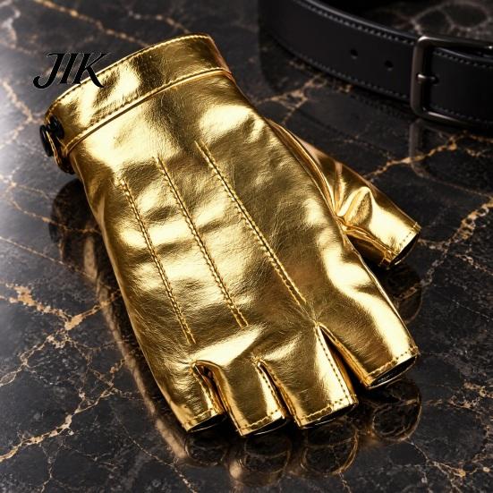 Cool Button Detail Gloves 1 Pair Punk Fingerless for Men Women, Faux Leather Goth Accessories Outfits Anti-slip Tactical Cycling Driving And