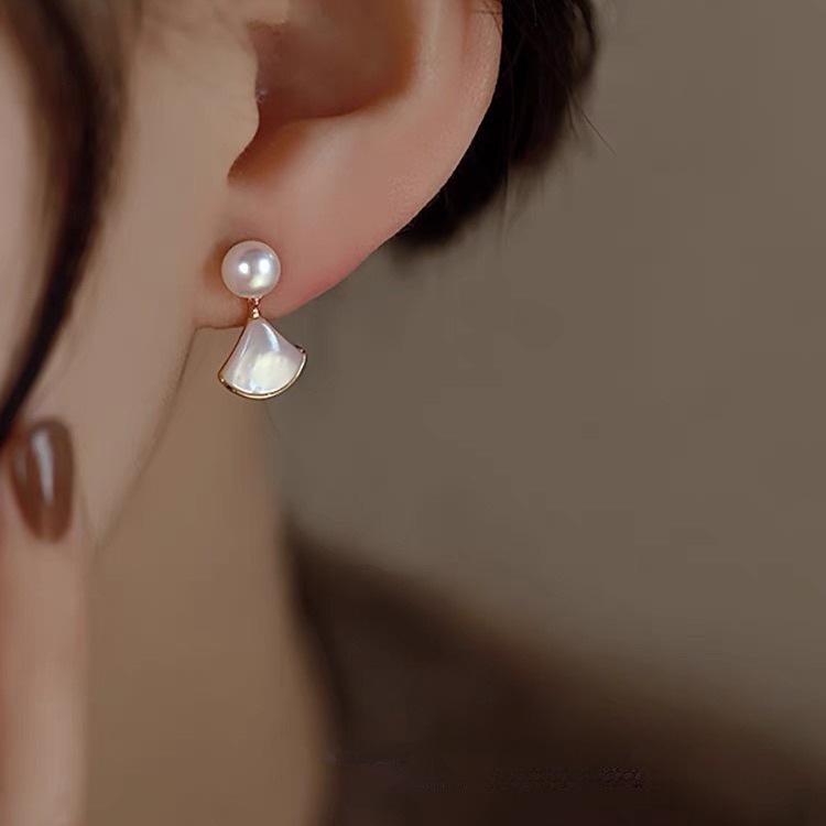 Elegant French Geometric Earrings with Freshwater Pearls - 2024 Light Luxury Style for Women