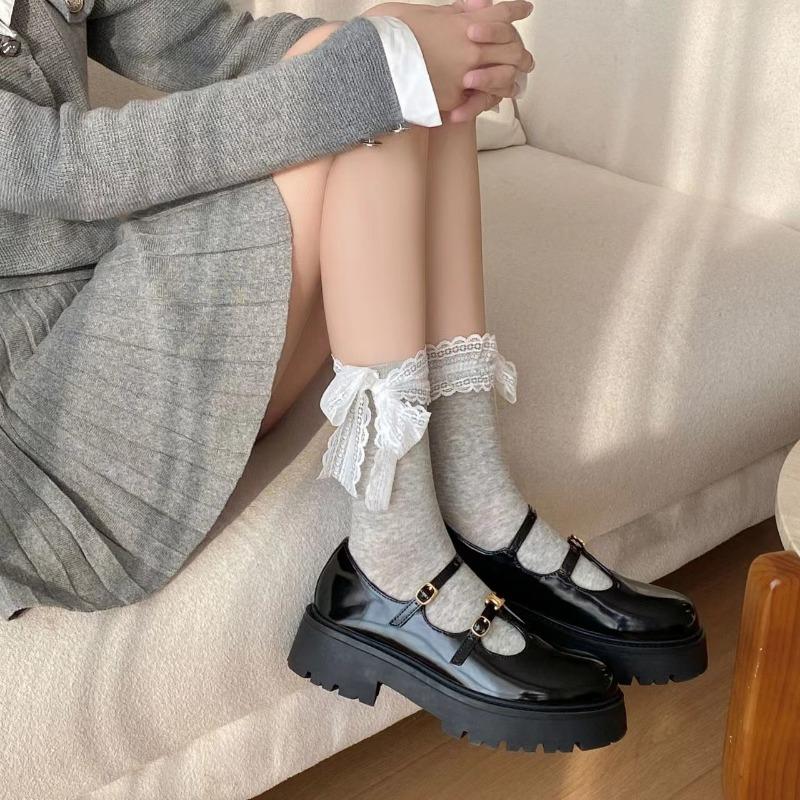 Of Socks Female White Bow Lace Tube Socks College Style Princess Sweet JK Street Socks