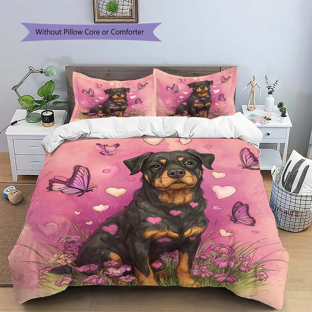 Pink Rottweiler Pattern Bedding Home Decoration Birthday Gift (1 * duvet cover + 2 * pillowcase, without core)