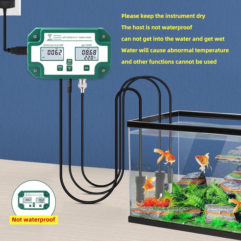 6-in-1 Water Testing Device Multifunction Smart Water Quality Monitor Mariculture Aquarium Digital PH EC TDS SAL S.G.Temp Meter