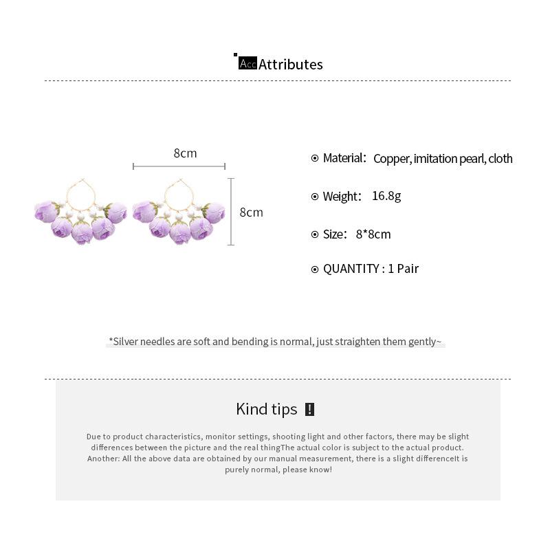 Fabric Flower Bloom Hoop Earrings for Women Super Fairy Round Imitation Pearl Earring Light Luxury Sweet Holiday Ear Buckles D