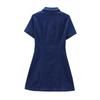 Vestido Mini Casual Feminino de Estilo Europeu e Americano, Sólido Plissado em Denim, para o Verão de 2025