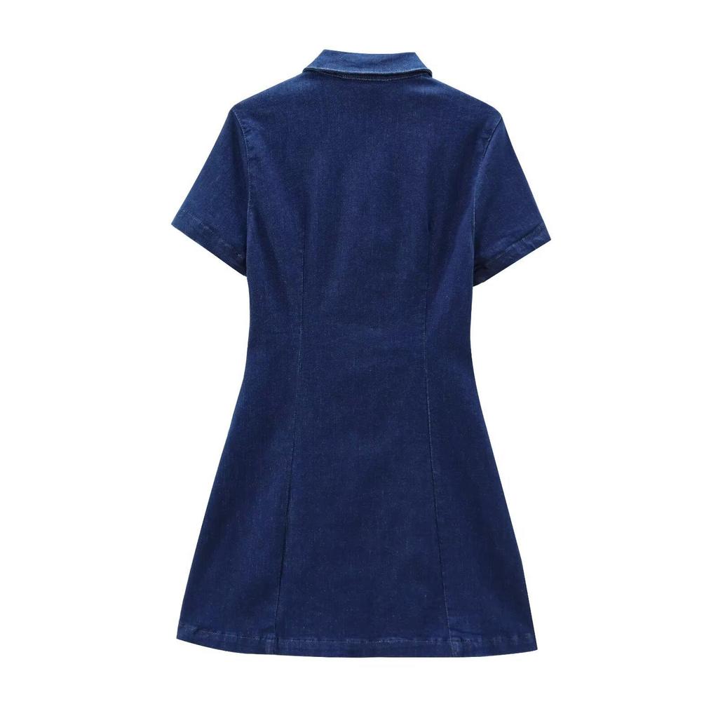 Europäischer & Amerikanischer Stil Damen Lässiges Einfarbiges Plissee Denim Mini Kleid für Sommer 2025