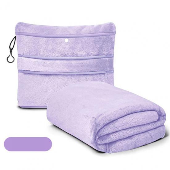 Travel Blanket Soft Fleece 2-in-1 Foldable Pillow Combo Flights Camping Car Trips Airplane Pillow Blanket with Luggage Strap