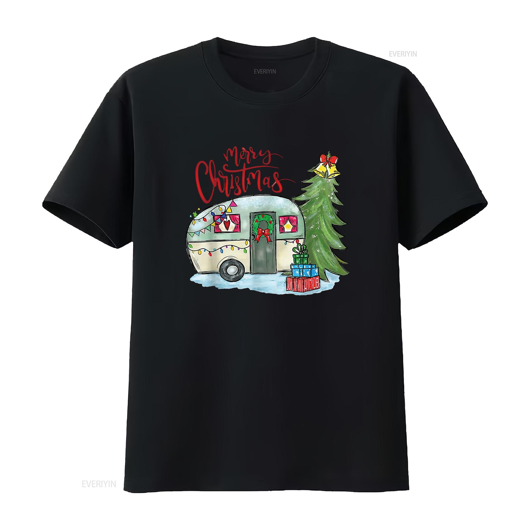 

Merry Christmas Camping Life Family Xmas Tree Camp Women s Casual T Shirt with Unique and Eye catching Print vintage Washed 4XL