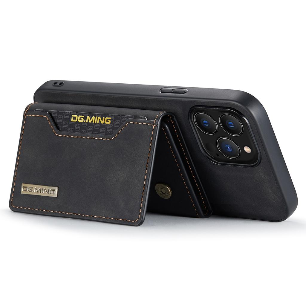 DG.MING M2 Series for iPhone 15 Pro Anti-Drop Kickstand Case PU+PC+TPU Magnetic Wallet Phone Cover
