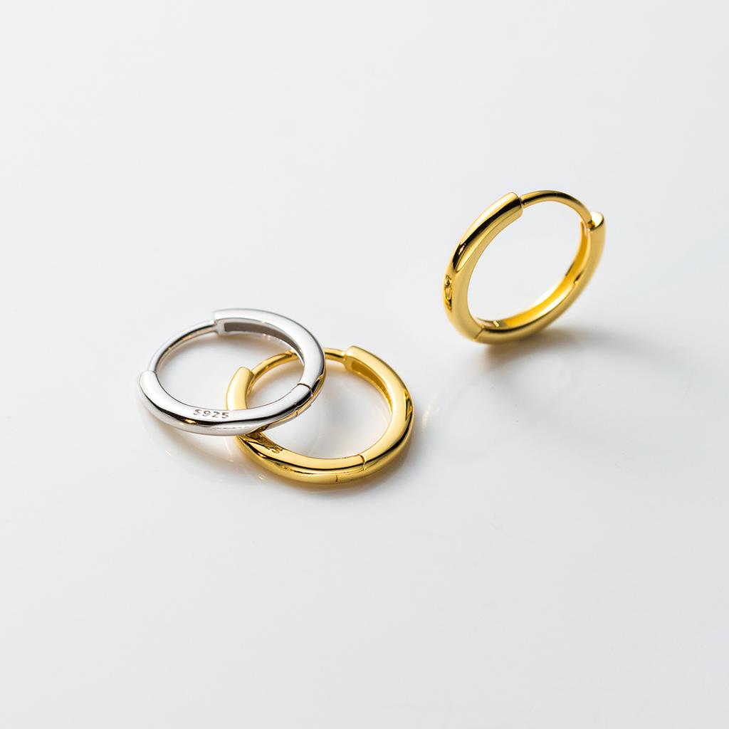 925 Sterling Silver Simple Circle Ear Buckle14mm - 18mm Platinum Plated Hypoallergenic Hoop Earrings For Women Jewelry