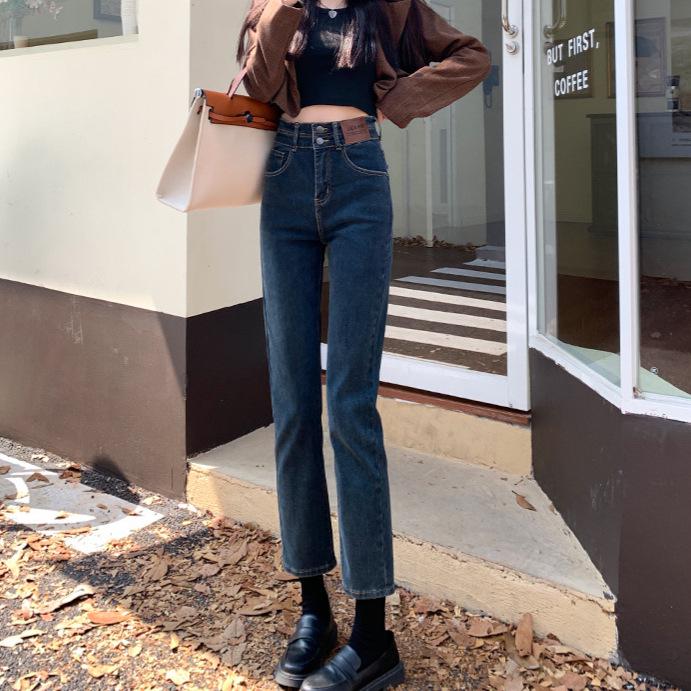 2024 High-Waisted Black Slimming Straight-Leg Jeans for Petite