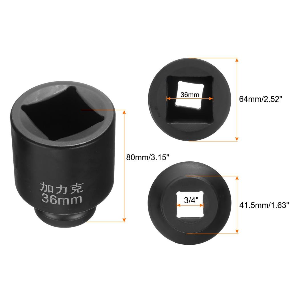 Uxcell 36mm Metrische Vierkant-Schlagschlüssel-Stecknuss 40CR Schwärzung Standard-Radnuss-Stecknuss für Druckluftwerkzeuge für Autoreparatur, Maschinenwartung und Heimgebrauch