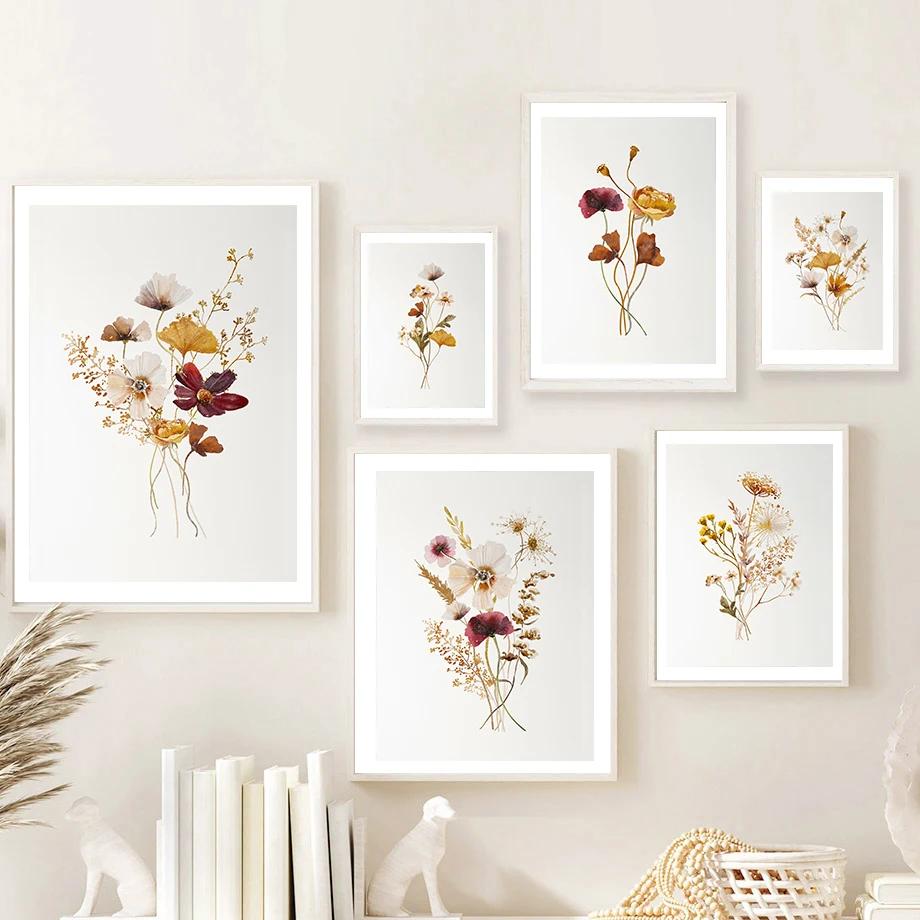 Boho Floral Artwork Watercolor Botanical Print Wildflowers Bouquet Wall Art Canvas Painting Nordic Poster Home Living Room Decor