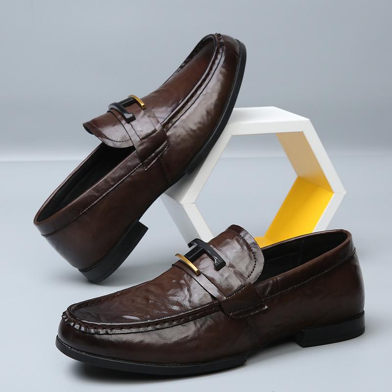 FashionLeather Summer Business Dress English Leather Shoes for Men 2024 Spring Autumn New Designer Soft Sole Driving Luxury Shoes Male