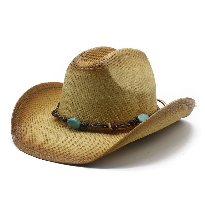 Women'S Summer Outdoor Travel Sunscreen Visor Western Spray Painted Denim Straw Hat