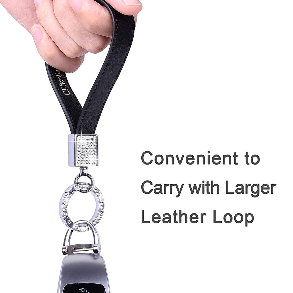 Wisdompro Car Key Chain, Glitter, Genuine Leather, Car Key Chain, Lost Prevention, Smart Key, Stylish, Black