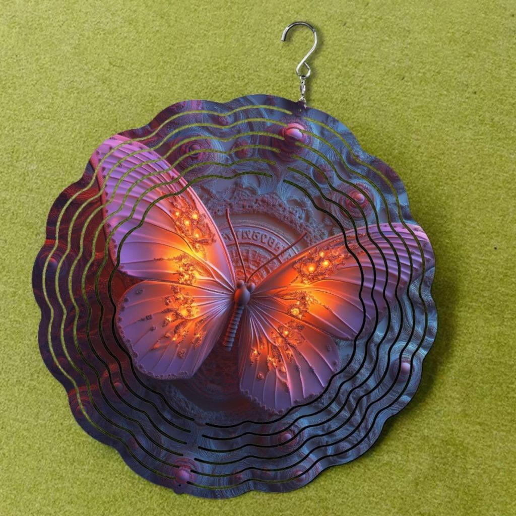 10 Inch Metal Wind Chime Double Sided Butterfly Design 360 Degree Rotating Hook for Outdoor Garden Lawn Decoration Vibrant Colors