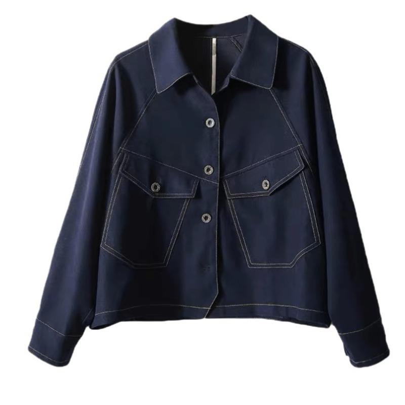 Neue kurze Jacke für Damen im Herbst mit lockeren Viertelärmeln und Ragdoll-Ärmeln, lockerem Polokragen, Jeansjacke