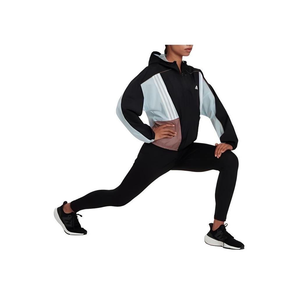 Adidas Logo Print Loose-Fit Workout Hoodie Women Sweatshirt Black HZ9709