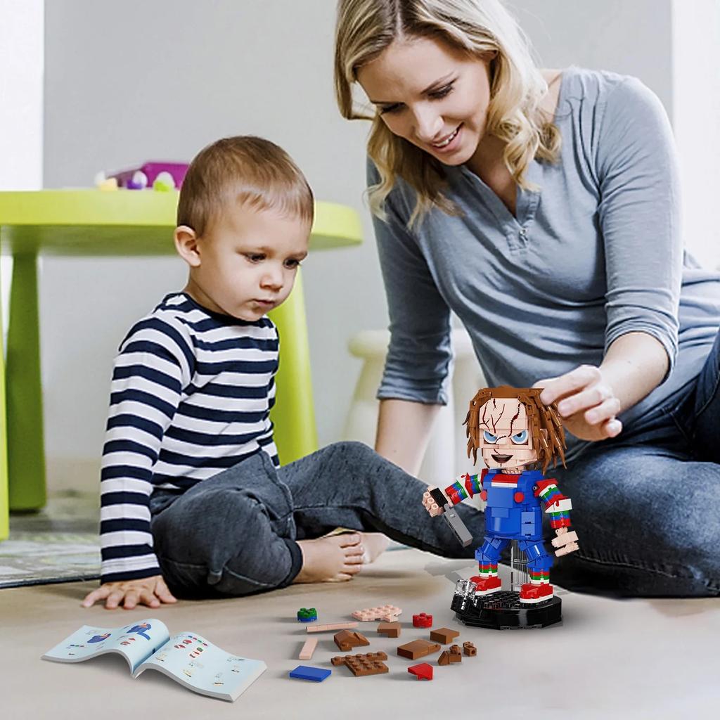 Set de Bloques de Construcción Chucky Brickheadz de la Película Childs-Play, Modelo de Figuras de Terror Juguetes para Regalos de Halloween(494 PIEZAS)