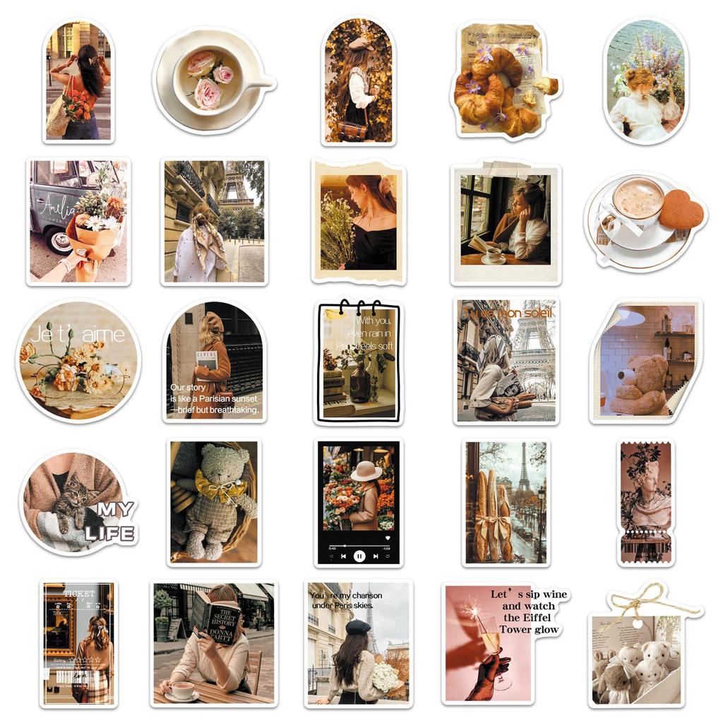 50 French Romantic Retro Stickers: Artistic Phone Case & Journal DIY