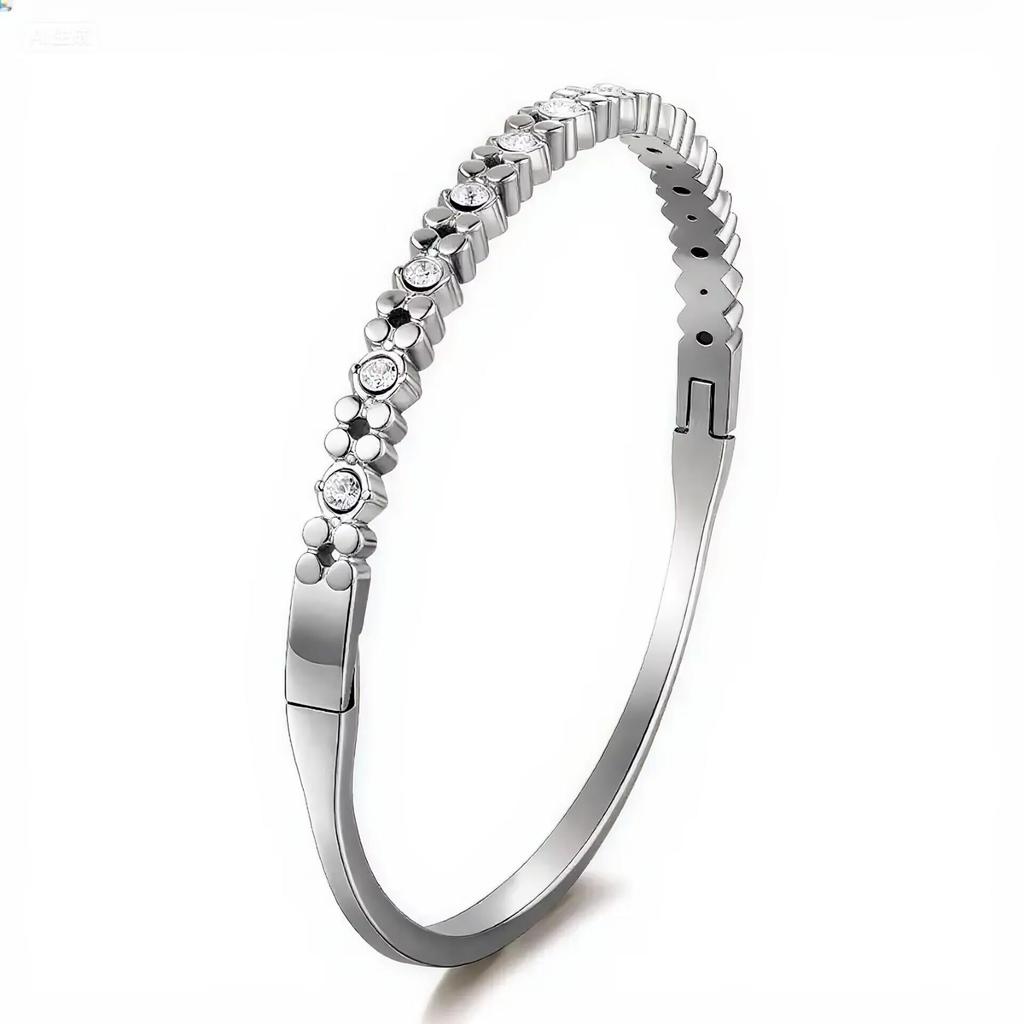 Bracelet de Luxe en Acier Inoxydable pour Femme: Titane Électroplaqué, Sertissage Diamants Complet, Style Européen-Américain