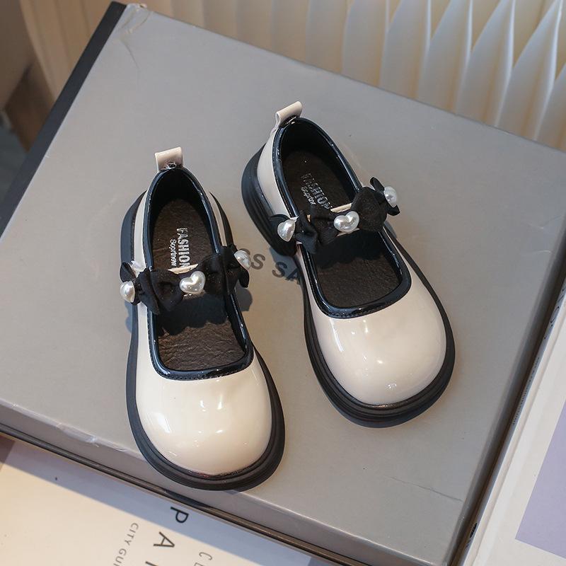 New Sweet Girl Princess Shoes Cute Pearl Bowknot Fashion Glossy Kids Leather Shoe Spring Autumn Causal Children Mary Jane Shoes