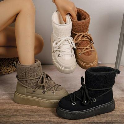 2024 New Winter Boots Women Shoes Thick Soled Cross Strap Snow Boots Antiskid Worm Cotton Plush Ankle Boots Fashion Botas Mujer