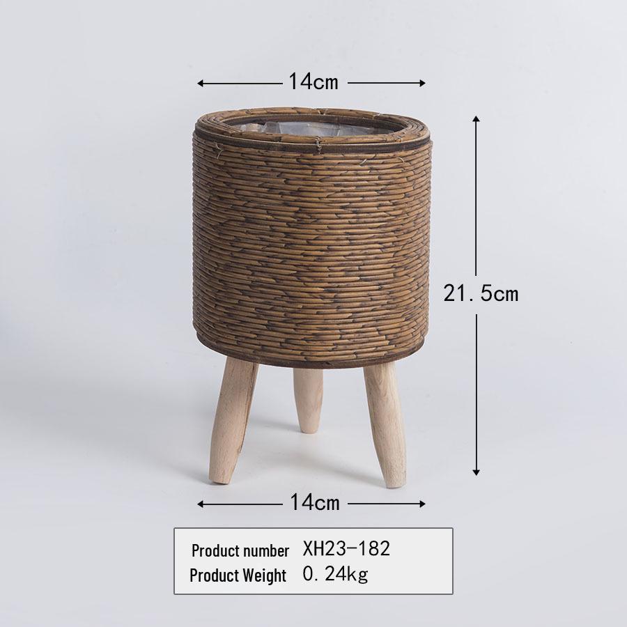 Indoor Faux Rattan Triangular Flower Stand - Creative Succulent Holder, Desktop Straw Woven Pot.