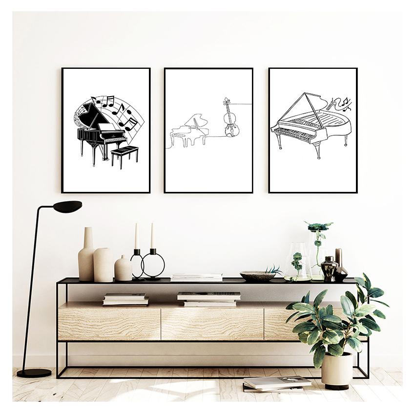Nordic Line Draw Print abstrakte minimalistische Wandkunst Malerei dekorative Bild Home Decor schwarz weiß Klavier Leinwand Poster