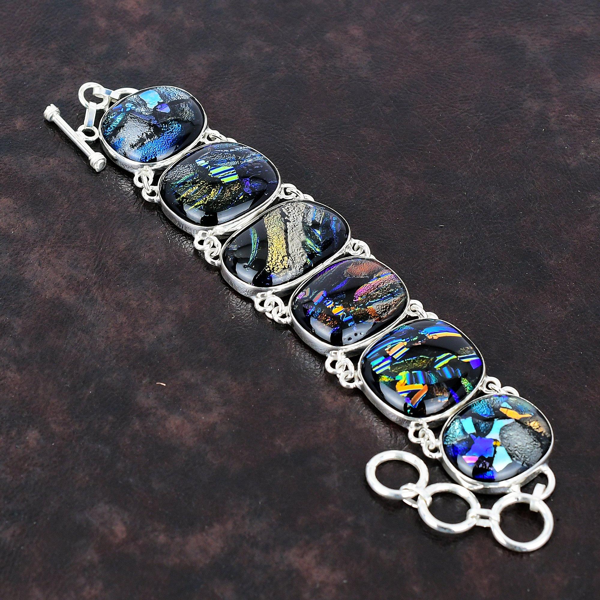 

Браслет из американского дихроичного стекла Браслет из стерлингового серебра 925 пробы Регулируемый браслет-цепочка Браслет из драгоценных камней ручной работы Серебряные украшения для подарков Adjustable