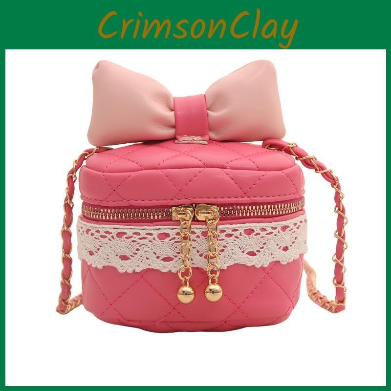 Border Bow Lace Childrens Shoulder Bag Pu Material Suitable For Matching Daily