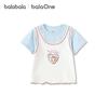 Balabala Girls' Faux Two-Piece Short-Sleeve T-Shirt
