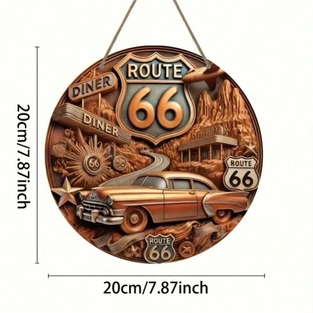 2D Route 66 Metal Sign, Vintage Tin Plaque for Bar Cafe Garage, Retro Wall Art Decor