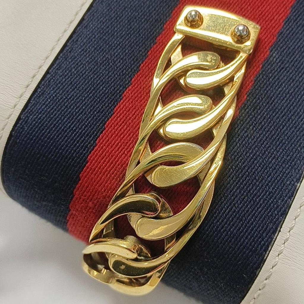 [Pre-Owned] Sylvie Gold Buckle Striped Web Leather Mini Tote Shoulder Crossbody Bag - Good #1YKKBYI