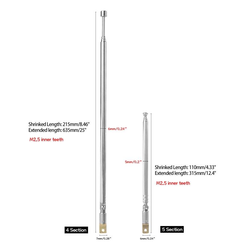 Telescopic Antenna for Electronic Radio TV Signal 4/5 Sections Radio Remote Control Audio Antenna Aerial Connector