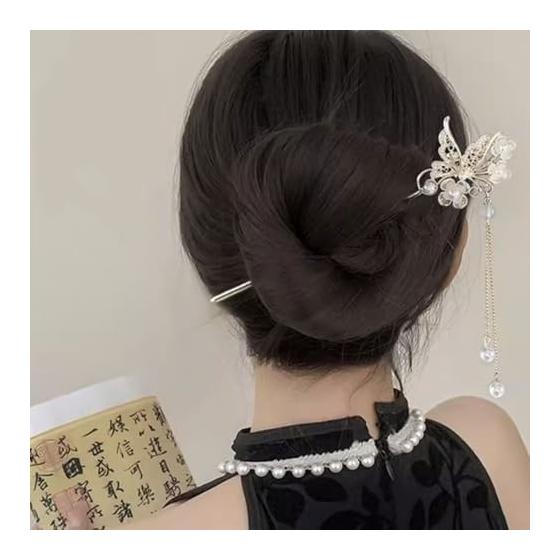 Kanzashi Hairpin, Single Prong Hair Stick, Hair Accessory, Japanese Traditional Wear, Butterfly, Tassel, Elegant, Classic, Everyday Wear, Kimono,